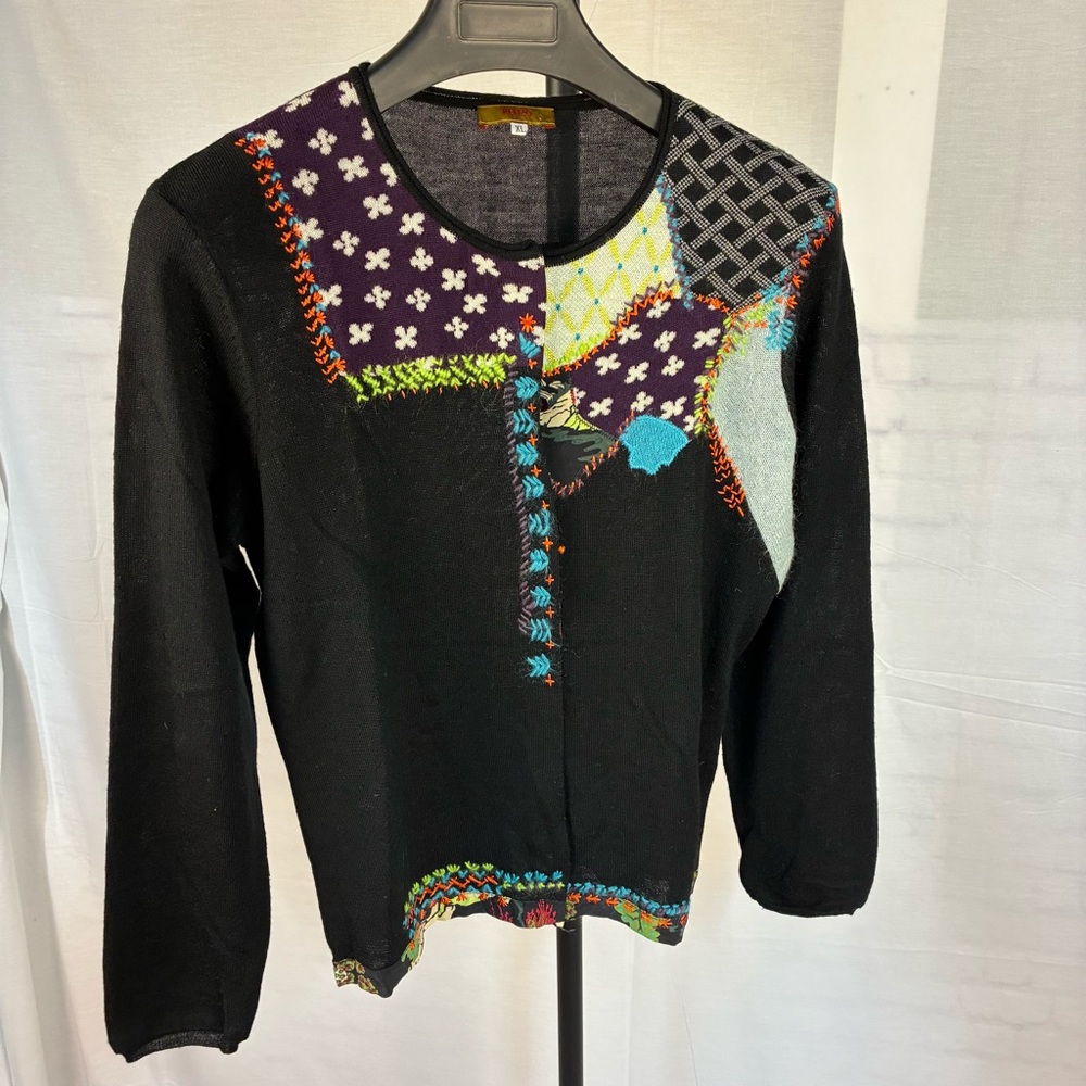 Kenzo Jungle Black Mixed Stitch Appliqué‎ Wool Sweater XL